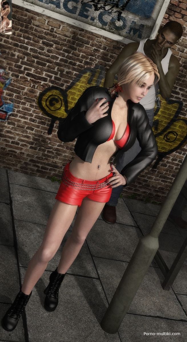 Изнасилование негром грудастой худой блондиночки на общественной остановке